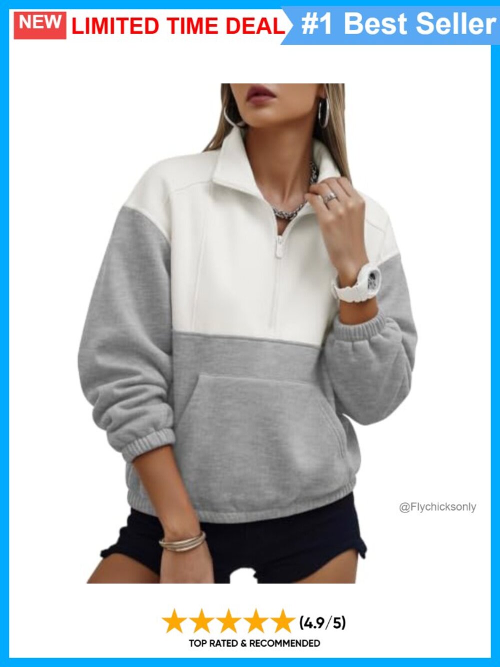 AOVDE Women Half Zip Pullover Sweatshirt Loose Kangaroo Pocket